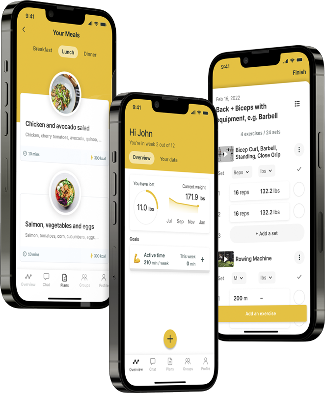 A mockup of the coaching app showcasing the features.